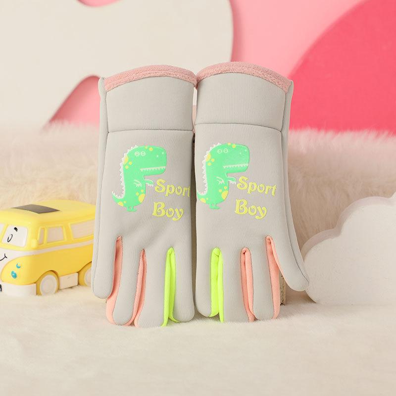 New Children's Gloves for Autumn and Winter Cartoon Luminous Dinosaur for Boys and Girls Outdoor Sports Snow Play Waterproof and Warm Hands