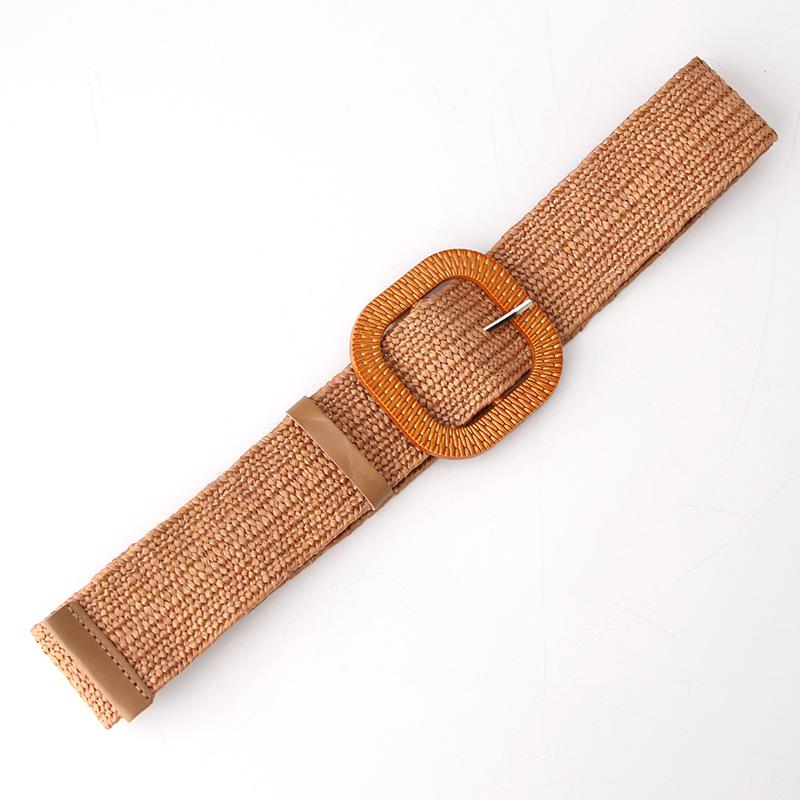Imitation Grass Woven Women'S Elastic Belt Personalized Large Plastic Buckle Dress Elastic Waist Seal
