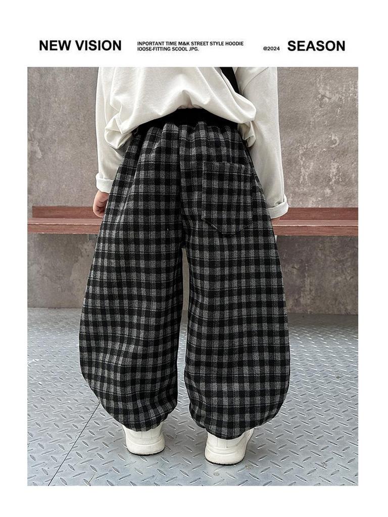 Boys' Korean-Style Loose Plaid Pants - Versatile, Fashionable Spring/Autumn Long Pants for Small To Medium Children (2025)