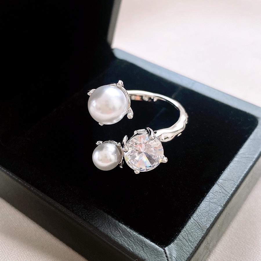 French zircon irregular pearl open ring simple fashion index finger ring temperament jewelry women