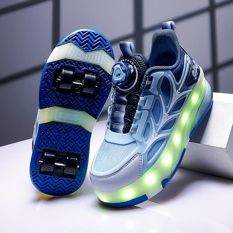 Girls' Two-Wheel Flashing Roller Skates - Mesh Sneakers for Kids
