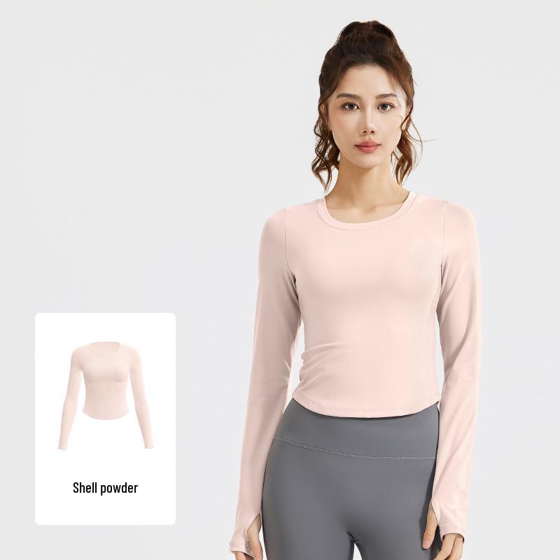 Juyi Hall Women's Long Sleeve Slim Fit Running & Yoga T-shirt with Built-in Bra