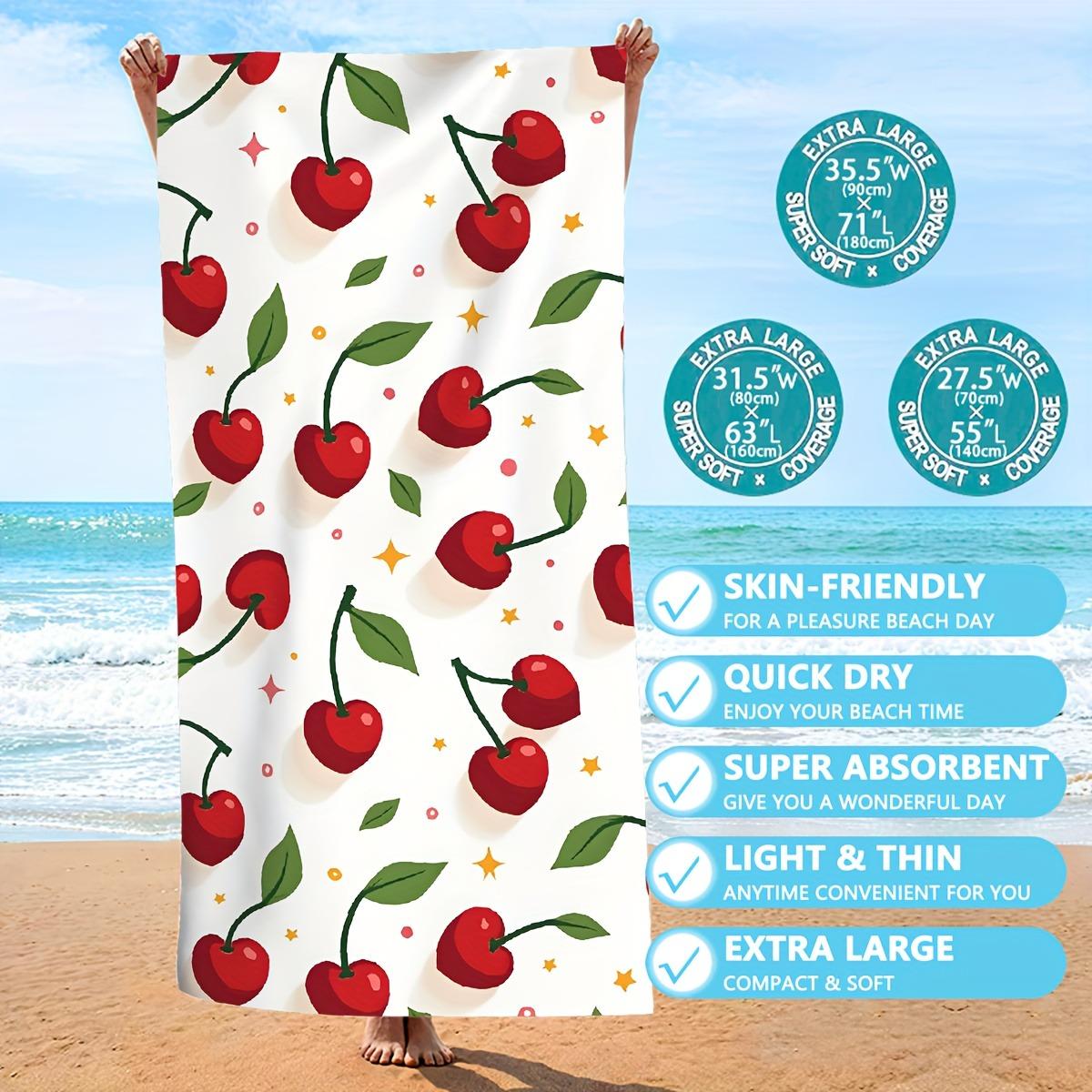 

Cherry-Printed Extra Large, Skin-Friendly Beach Towel: Quick Dry & Super Absorbent! Suitable for towels, bath towels W30*H60(CM)