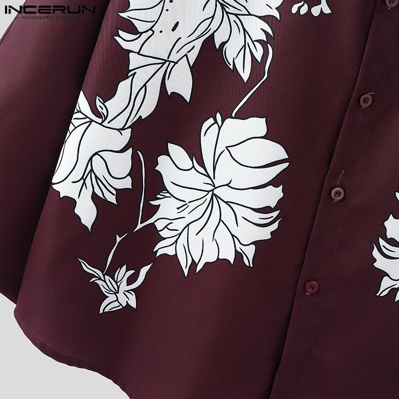 INCERUN Men Lapel 3/4 Sleeve Floral Print Casual Loose Oversized Shirts Tops