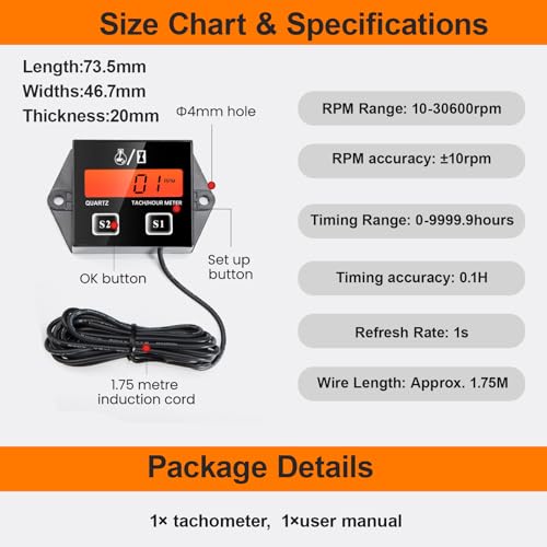 Digital Tachometer ZSB 02 Backlit LCD Engine RPM Meter for Small Engines