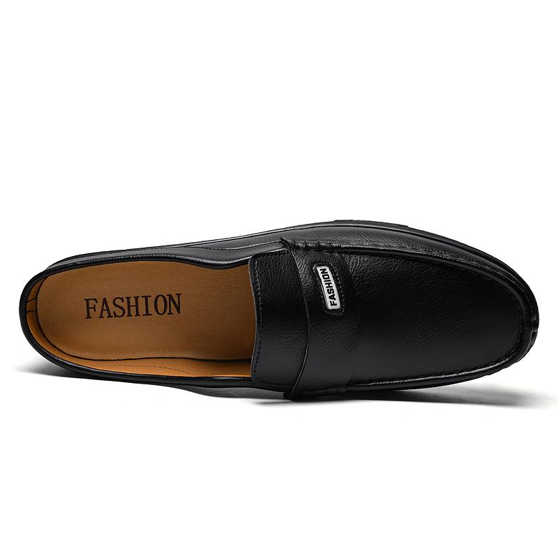Large Size 47 Mules Men Half Shoes For Man Leather Mens Semi-Drag Casual Shoes Backless Loafers Slip On Flats Closed Toe Sandals