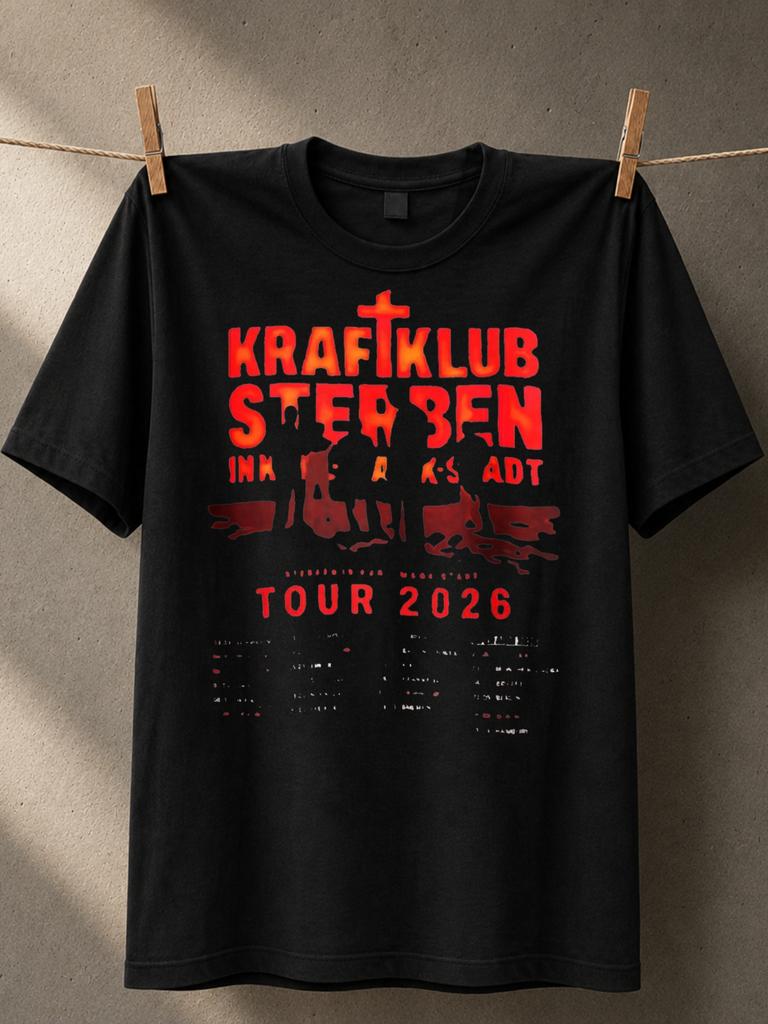 Kraftklub Tour 2026 red distressed German lettering with dripping shapes and dark grunge concert Unisex All T-Shirt
