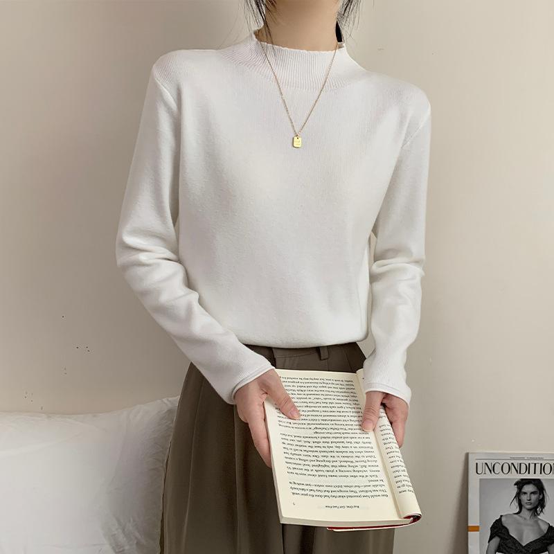 Soft waxy semi-turtleneck bottoming shirt women's autumn and winter loose inner top basic casual and thin knitted sweater