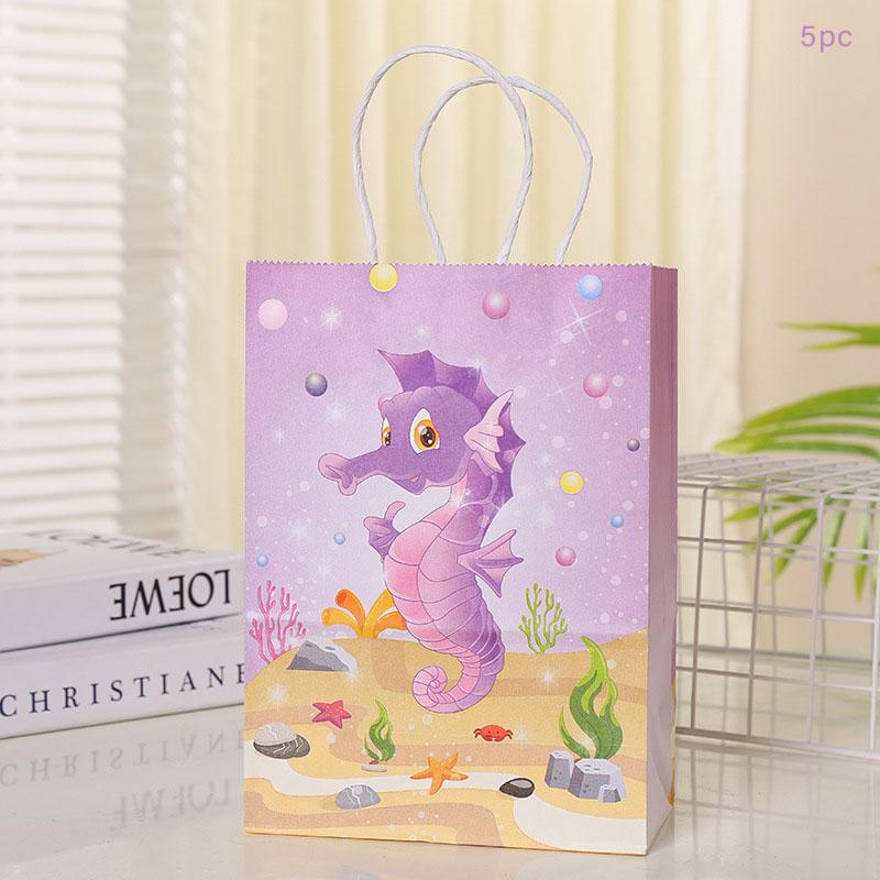 Mermaid Party Gift Packing Bags Cartoon Under The Sea Party Kraft Paper Bag Jellyfish Little Mermaid Girl Birthday Party Decor