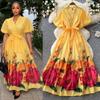 French Vacation Style V-neck Bubble Sleeve Floral Print Dress Women's Summer Light Mature Wind Waist Big Swing Dress