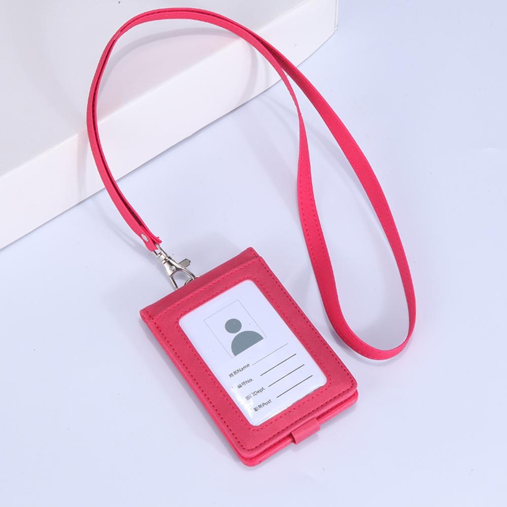 PU Leather Name Badge Holder With Lanyard ID Card Cover Work Card Holders  School Acsesories