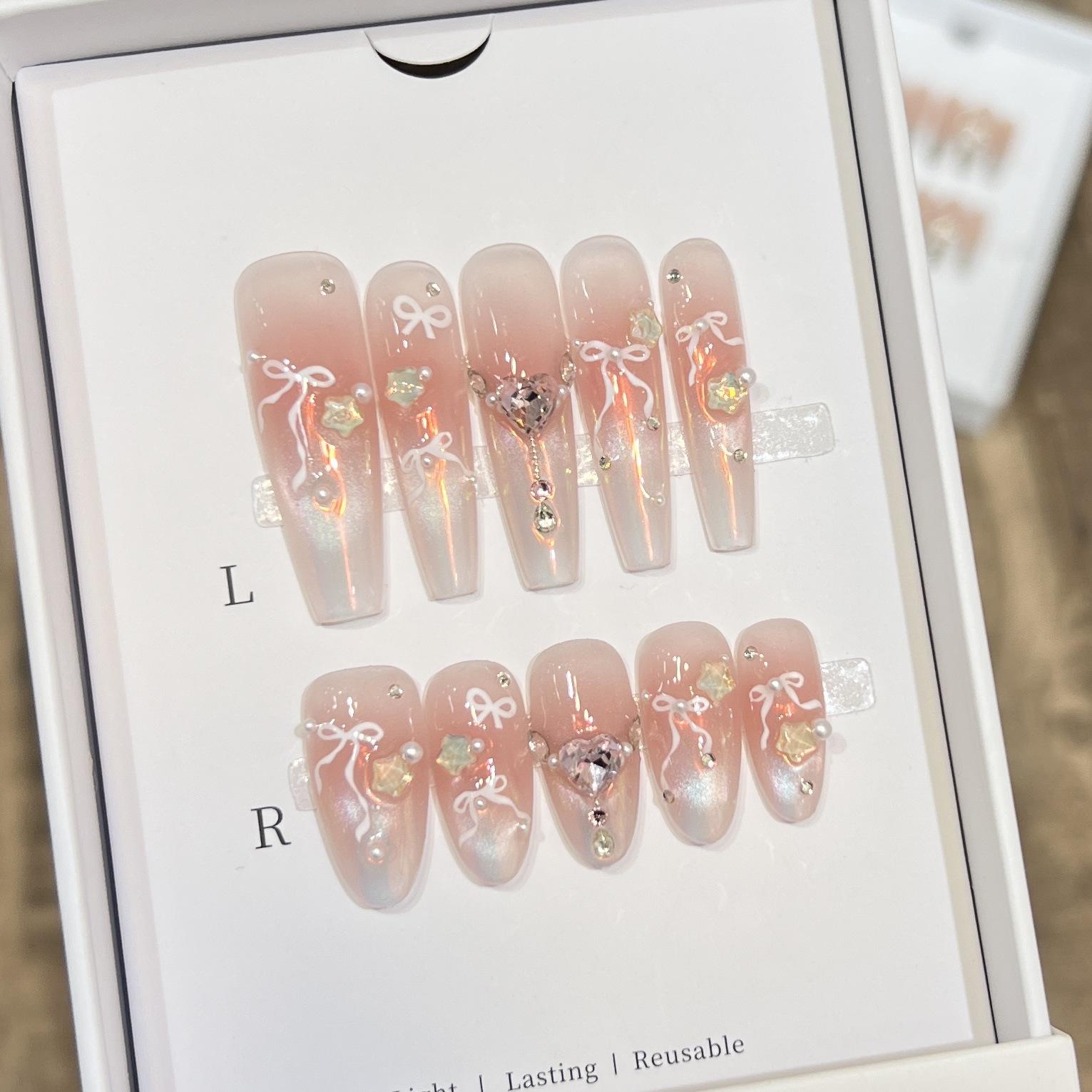 

Плетеная вручную броня Высококлассный французский розовый бриллиант любви бант маникюр large L