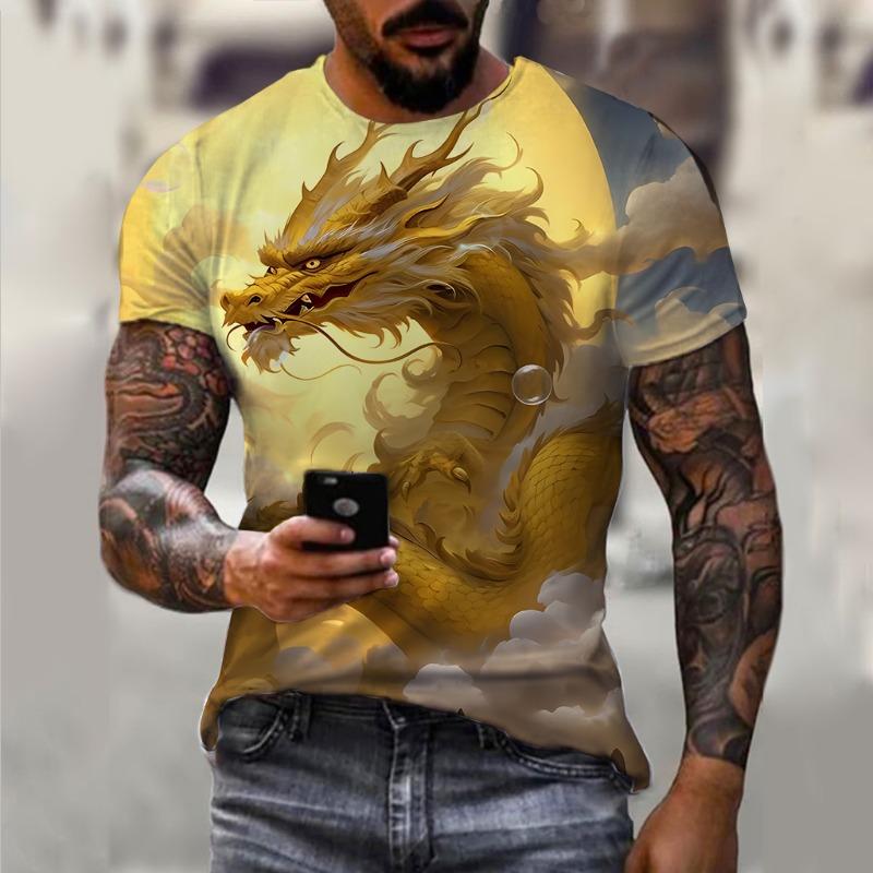 

Men s Fashion China Golden Dragon 3D Printed T-shirt 5XL