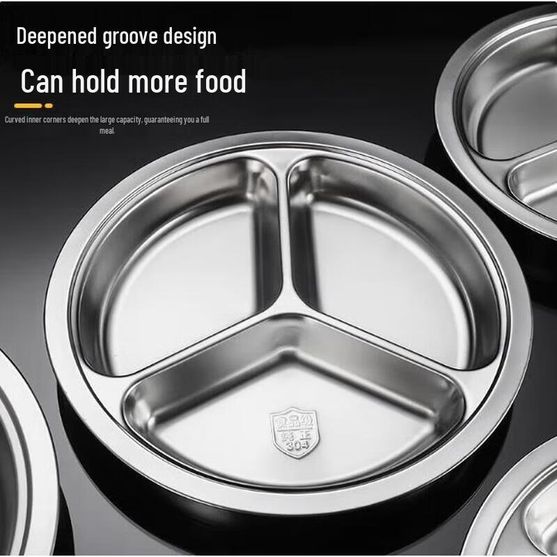 Stainless Steel 3-Compartment Round Lunch Plate