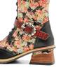Johnature Handpainted Genuine Leather Women Long Boots Retro Floral Lace Up Belt Buckle Mid-calf Boots