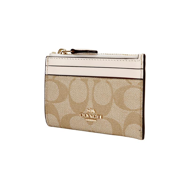 Coach Skinny 11 Presbyopia Coated Canvas with Leather Card Holder Clutch Card Holder Mini Women's White with Khaki