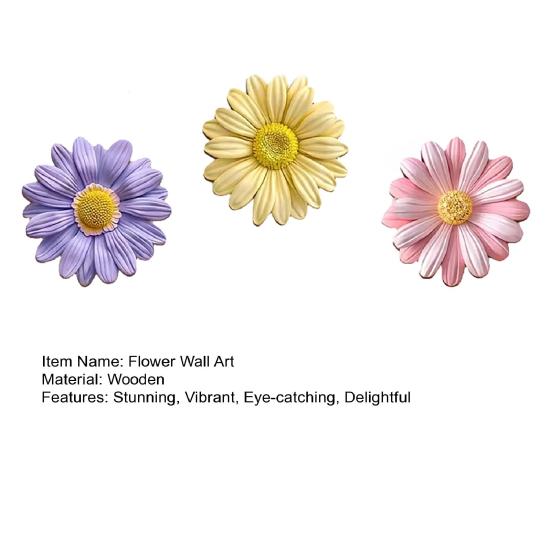 Yousheng 3 Pcs Spring Wildflower Wall Art 2D Wooden Flower Outdoor Hanging Wall Sculpture for Garden Patio Fence Home Wall