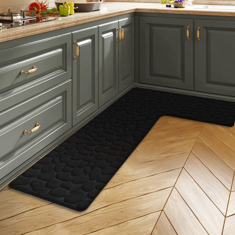 Solid color flannel absorbent kitchen floor mats household L-shaped non-slip foot mats bathroom mats door mats