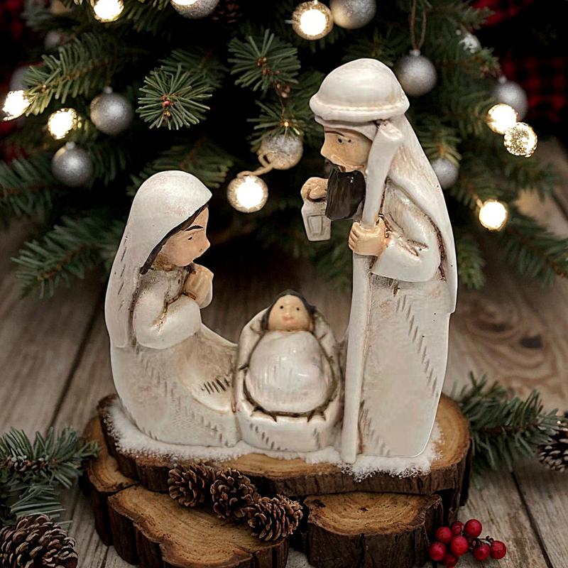 Holy Family Three Family Religious Collection Gift Imitation Carving Holy Family Resin Crafts Mini Nativity Scene Figurine