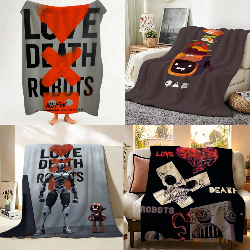 animation L Love D Death R Robots Throw Flannel Throw Blanket Suitable for Sofa Living Room Bedroom