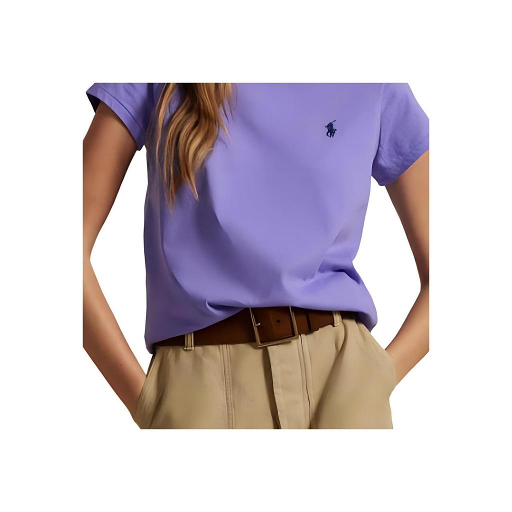 Polo Ralph Lauren Logo Embroidered Crew Neck Short Sleeve T-Shirt Women Tops Purple 211898698-030