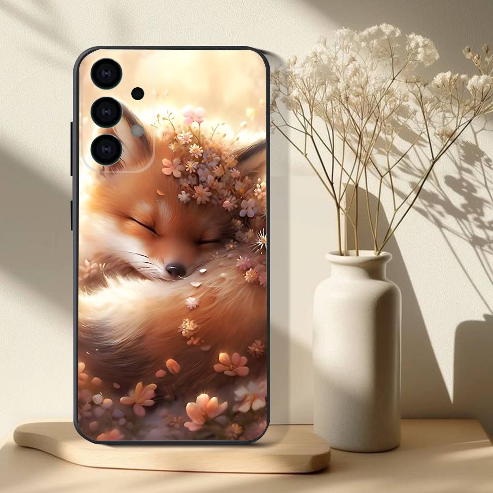 Cute Animal Fox  Phone Case For Samsung S 25,24,23,22,30,21,10,9,Ultra,Plus,Lite,FE,4,5G Black Soft Case