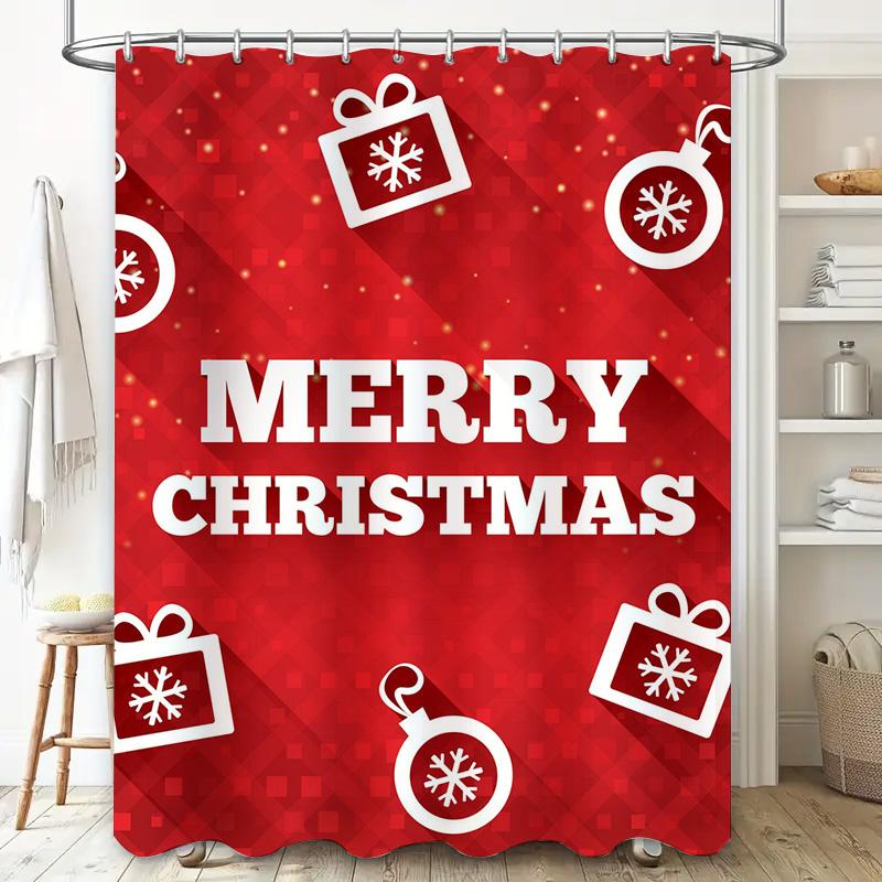 Tu Christmas Shower Curtain Waterproof Festive Holiday Decor Merry Xmas Pattern Bathroom Fabric Backdrop Holiday Home Decoration