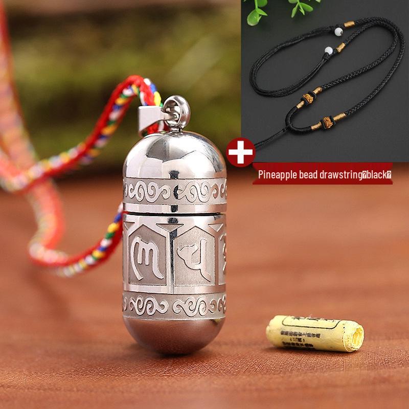 Titanium Steel Lengyan Mantra Pendant Necklace - Retro, Openable Amulet for Men & Women