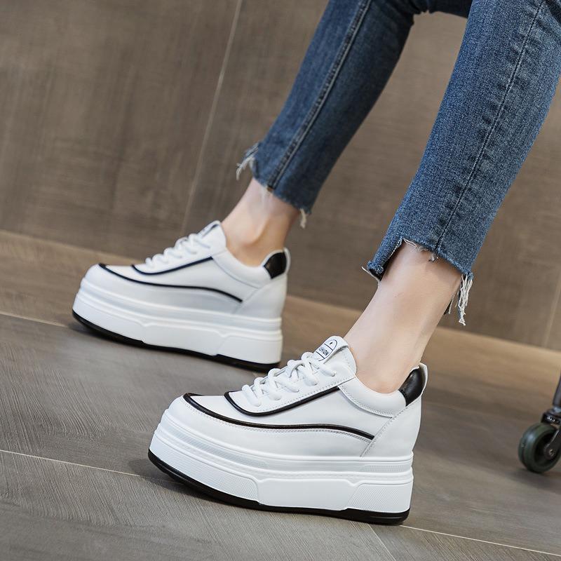 Autumn and winter women's shoes new casual shoes small slope heel muffin thick sole inner height increase small white shoes single shoes velvet