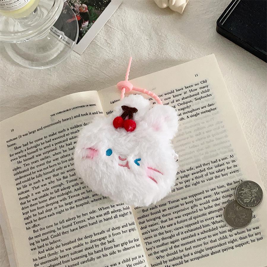 Cute Cartoon Plush Cherry Coin Purse: Small Animal Earphone Storage & Gift Bag Pendant