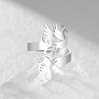 EUEAVAN Mythical Phoenix Ring Stainless Steel Exquisite Rebirth Phoenix Bird Adjustable Ring for Women Birthday Jewelry Gift