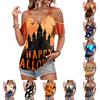 Women's Casual Halloween Print Tie Strap Cold Shoulder Short Sleeve T Shirt Lightweight Breathable Summer Top