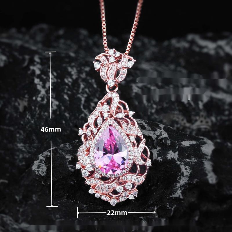 BELLA BOX Gorgeous Drill Morgan Stone Lace Cherry Blossom Pink Oval Jewelry Necklace Suitable For Women's Wedding Banquet High-end Jewelry