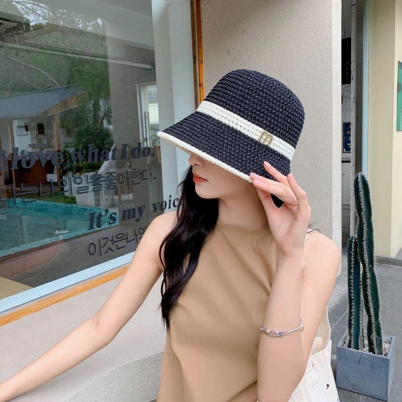 Fisherman's hat Children's summer Japanese sunscreen hat Spring knitted straw hat Breathable sun hat Bucket basin hat Sun hat