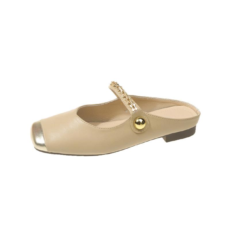 Gentle Half Slippers Flat Bottom Fairy Chain Temperament Mary Jane Shoes Gentle Single Shoes