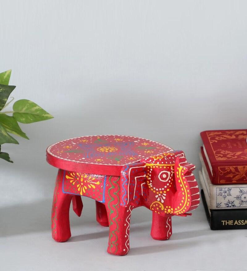 

Handmade Wooden Elephant Stool: Indian Home Decor Ottoman Pouffe 16” X 8” X 24” (l x w x h) разноцветный