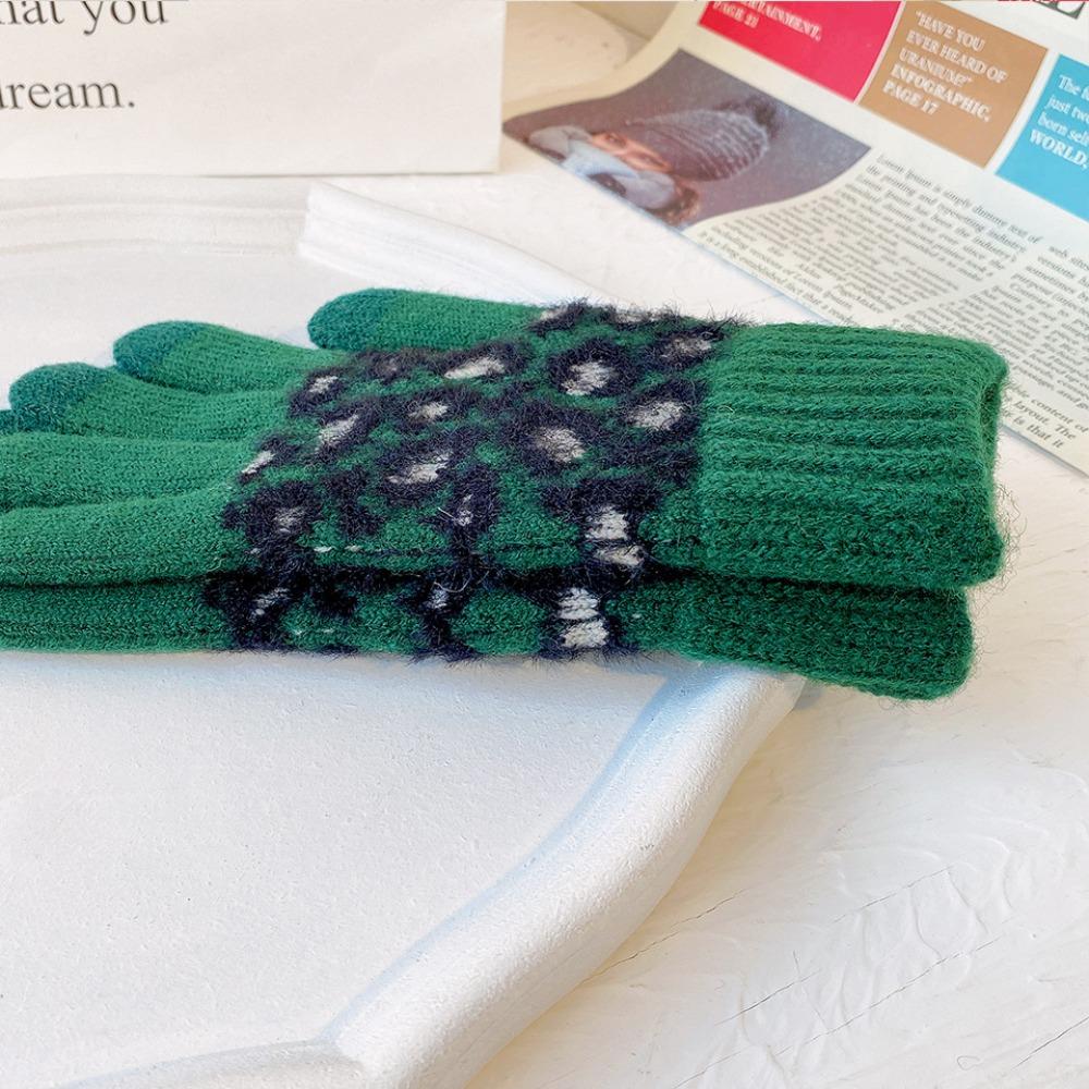 Driving Keep Warm Simple Leopard Windproof Female Gloves Velvet Thick Mittens  Gloves