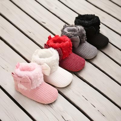 Stylish Bowknot Baby Shoes Newborn Baptism Soft Sole Casual Comfortable Warm Walking Boots for Kids