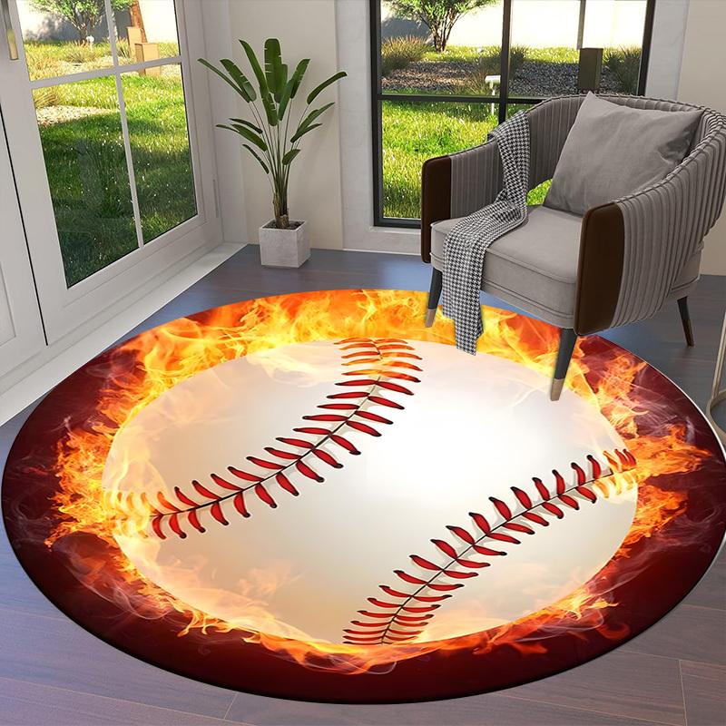 1pc Office Carpet Chair Mats Fiery Baseball Icon Perfect for Decorating Office Chairs, Living Rooms, Or Bedrooms.YDT247