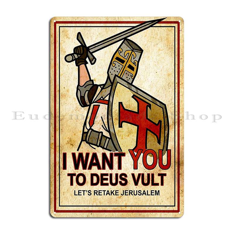 

Deus Vult I Want You To Retake Jerusalem Metal Sign Poster Garage Customize Bar Create Wall Decor Tin Sign Poster 20x30cm