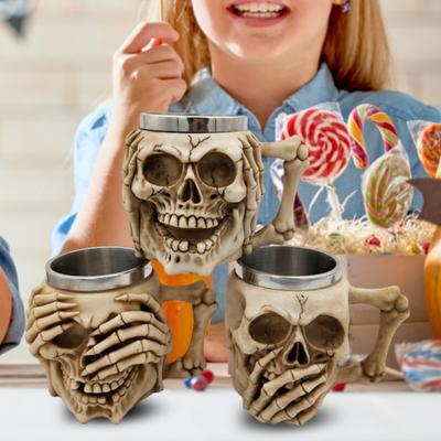 Stainless Steel Mug Halloween Beer Cup Resin 3D Goblet Mug With Skull and Bones Design Coffee Cup Halloween Gift