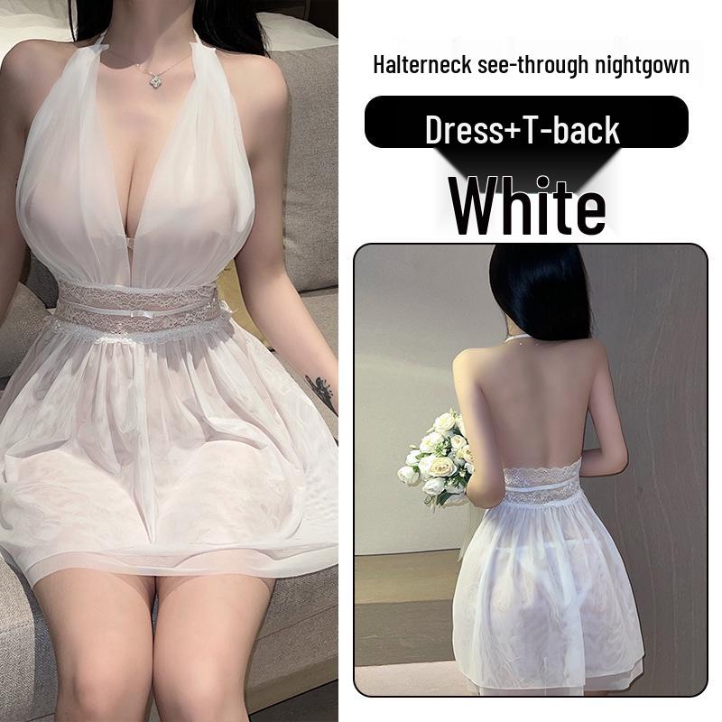 Fan Lei Sexy Deep V Backless Mesh Nightgown Loungewear