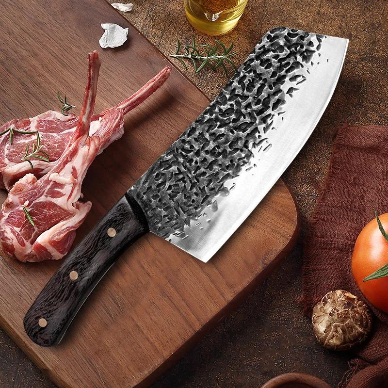 Kitchen Knives Wood Handle Hand Forge Blade Cleaver Knives Slicing Fruit Fish Meat Vegetables Butcher Knife Chef Cleaver Tools