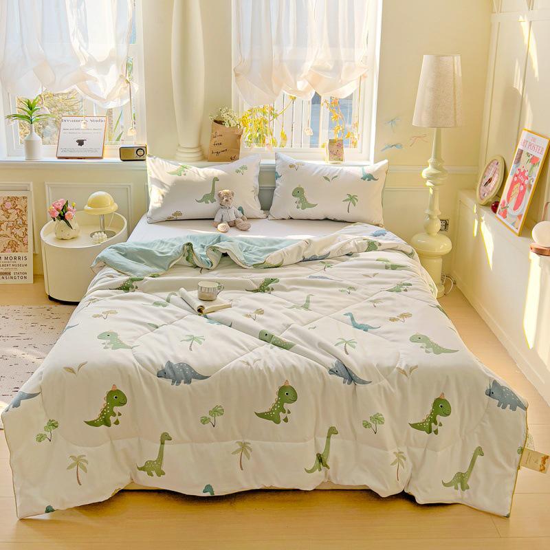 Dwuwarstwowa bawełniana letnia kołdra z włóknem sojowym – nadająca się do prania w pralce, chłodząca, z motywem kreskówkowym