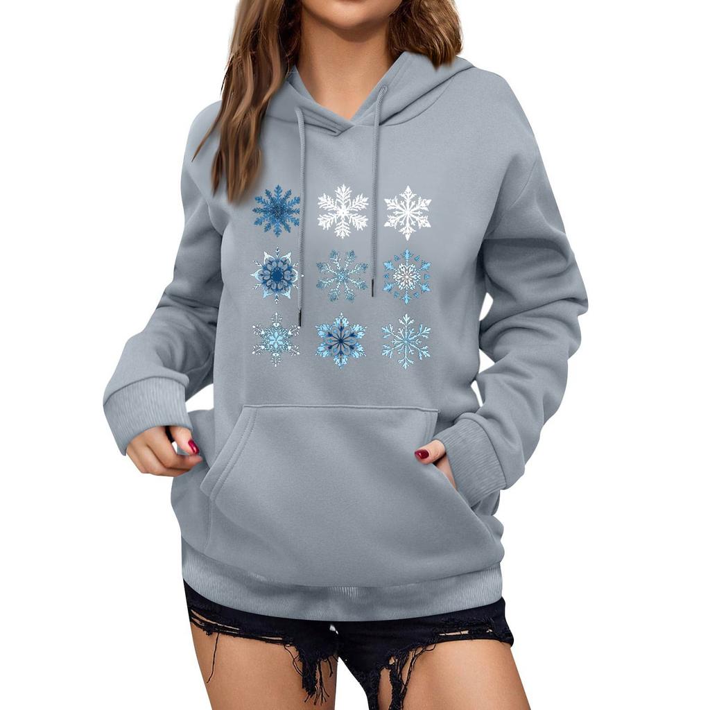 Women's Winter Christmas Printed Pullover Hooded Sweatshirt Fleece Long Sleeve Sweatshirt