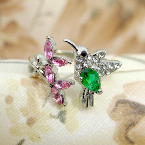 Elegant Cubic Zirconia Flower Bird Open Ring Women Party Wedding Jewelry Gift
