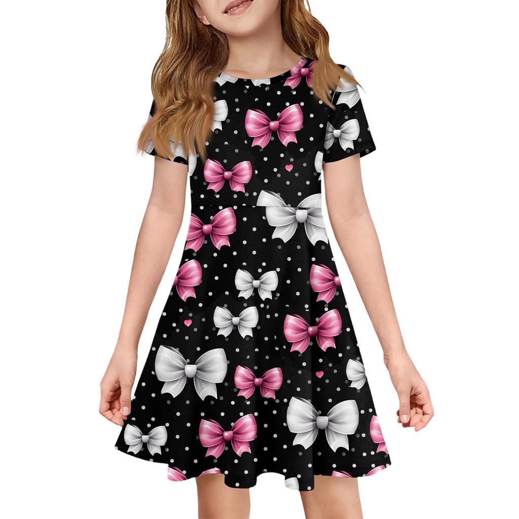 Girl Summer Dress Color & Print Short Sleeve Dress With Pocket Casual Dress Shorts Sleeve Party Dress Easter Day