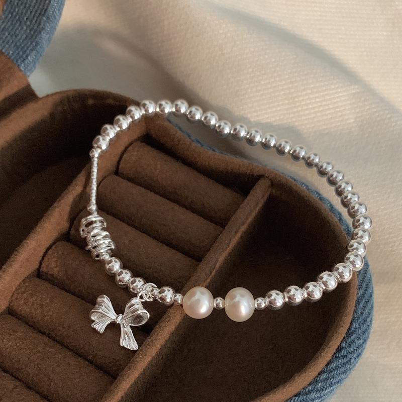 Korean Style Exquisite Light Luxury Bowknot Broken Silver Pearl Bracelet For Women
