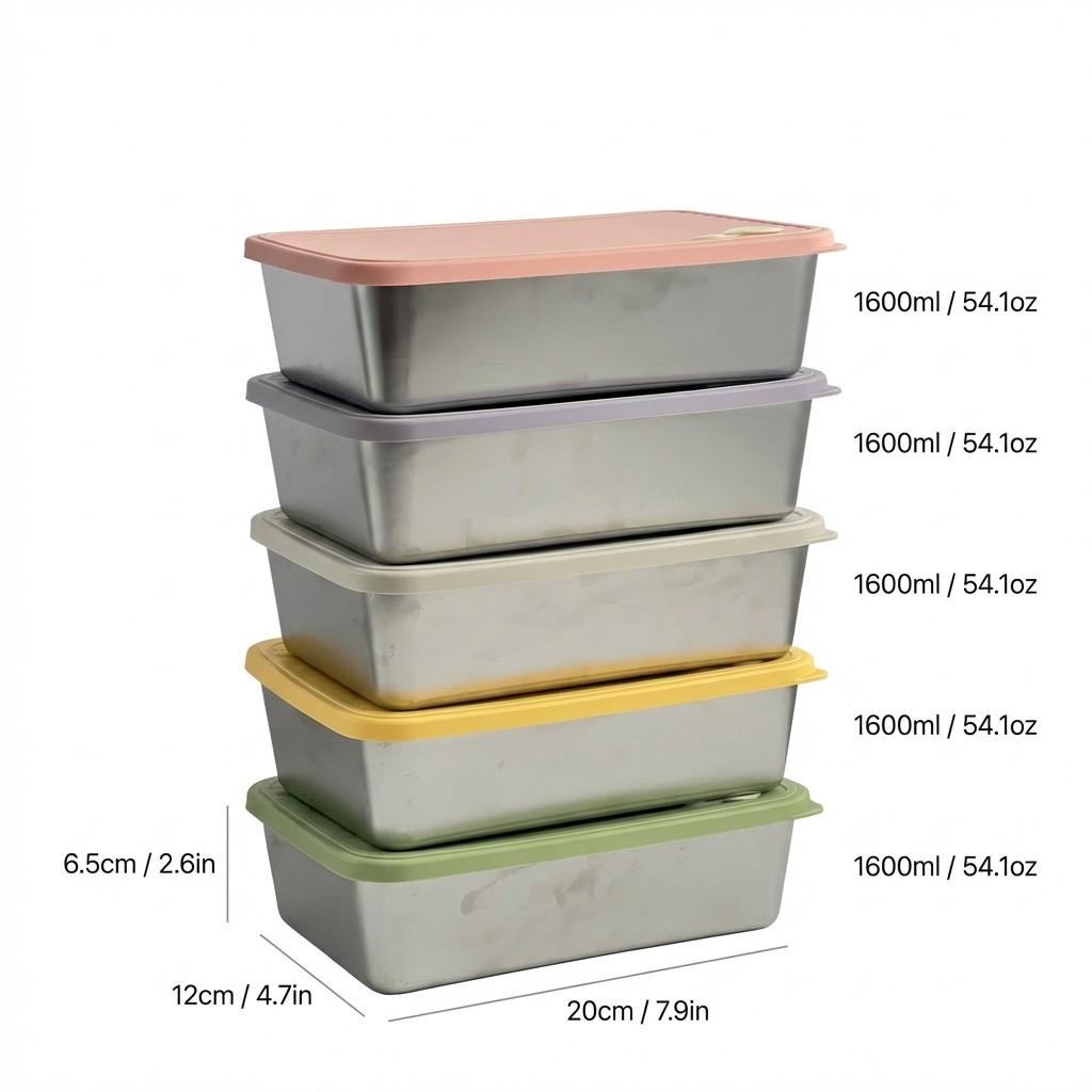 Stackable Fruit,Vegetable,Meat Food Container Durable Sealed 304 Stainless Steel Fresh-keeping Box Refrigerator&Microwave Safe