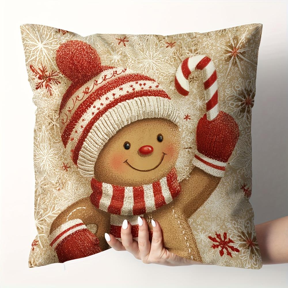 

New Holiday Christmas Pillowcase With Gingerbread Santa Claus And Holiday Patterns Suitable For Sofa And Bedroom Decoration 18x18Inch